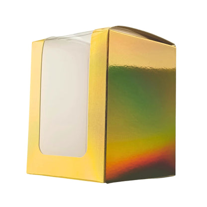 Caja Decorativa Cuadrada para Velas – Dorada Tornasol - Ventana Transparente | Chica 8x10 cm - Candle Craft