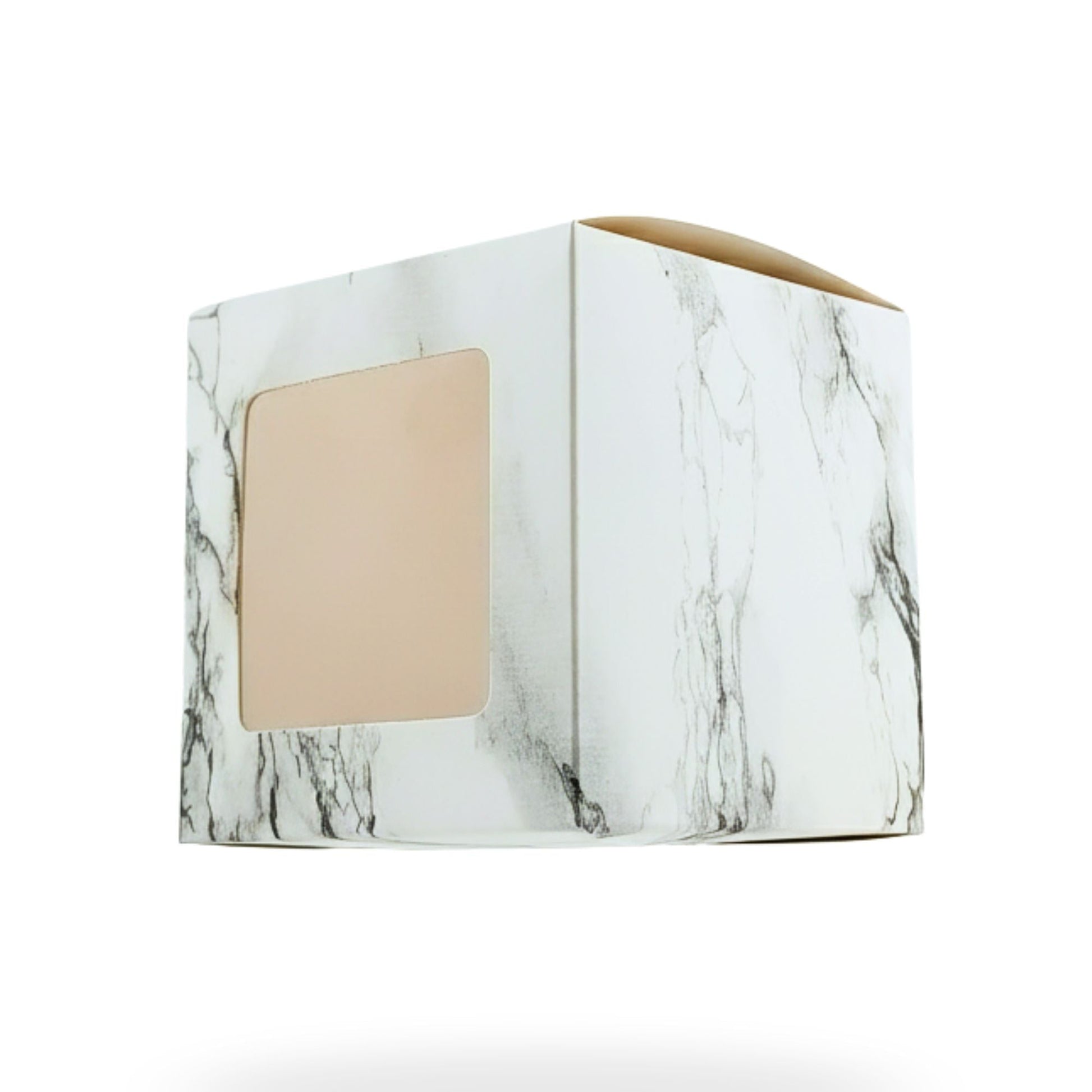 Caja Decorativa Cuadrada para Velas – Mármol Blanco - Ventana Transparente | Grande 10x10 cm - Candle Craft
