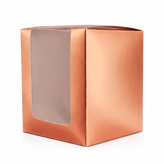 Caja Decorativa Cuadrada para Velas – Oro Rosado - Ventana Transparente | Chica 8x10 cm - Candle Craft