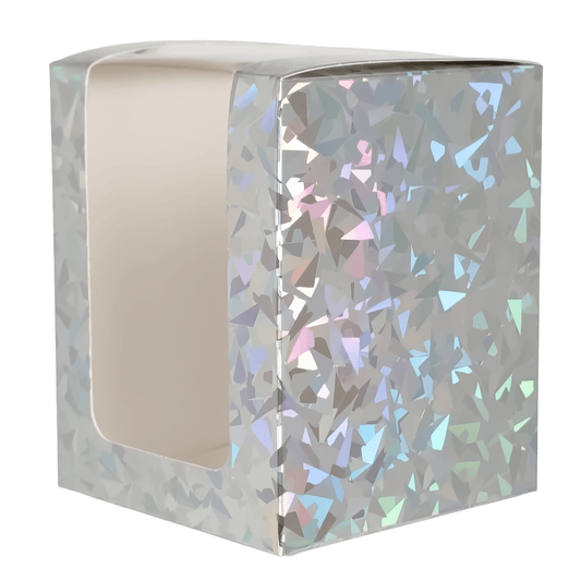 Caja Decorativa Cuadrada para Velas – Plateada - Patrón de Triángulos Brillantes con Ventana Transparente | Chica 8x10 cm - Candle Craft