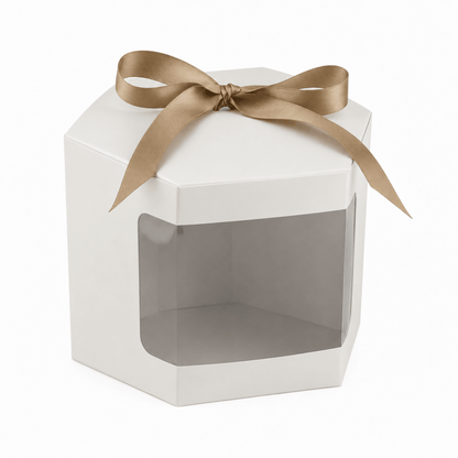 Caja Decorativa Hexagonal para Velas – Blanca - Ventana Transparente | Chica 4.2 x 4.2 cm - Candle Craft