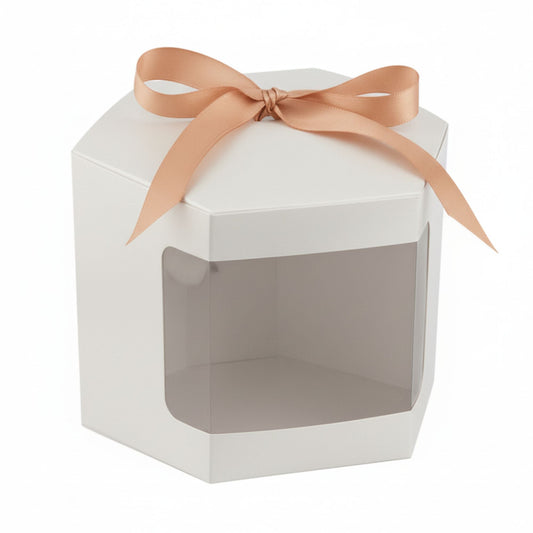 Caja Decorativa Hexagonal para Velas – Blanca - Ventana Transparente | Grande 10x10 cm - Candle Craft