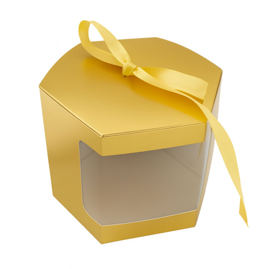 Caja Decorativa Hexagonal para Velas – Dorada - Ventana Transparente | Grande 10x10 cm - Candle Craft