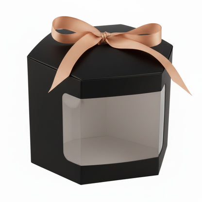 Caja Decorativa Hexagonal para Velas – Negro - Ventana Transparente | Grande 10x10 cm - Candle Craft