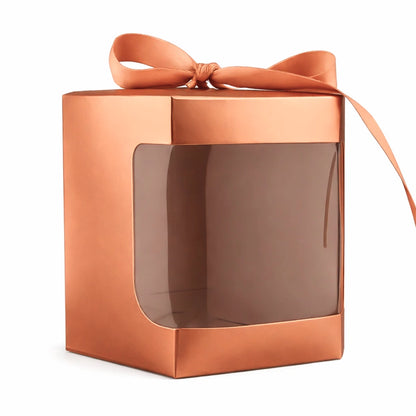 Caja Decorativa Hexagonal para Velas – Oro Rosado - Ventana Transparente | Grande 10x10 cm - Candle Craft