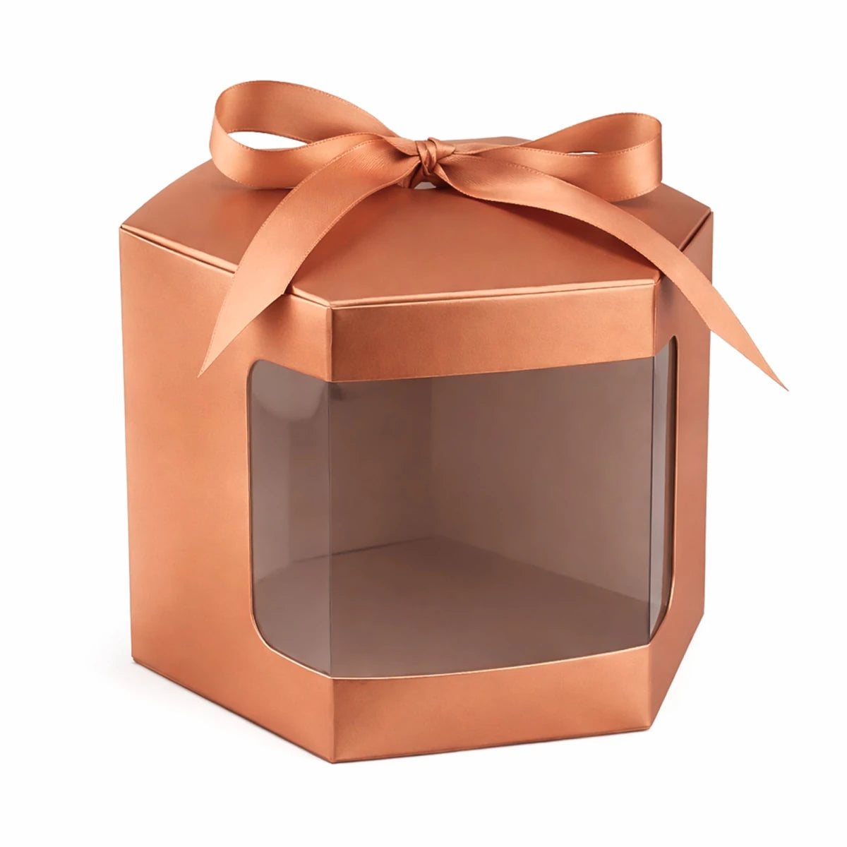 Caja Decorativa Hexagonal para Velas – Oro Rosado - Ventana Transparente | Grande 10x10 cm - Candle Craft