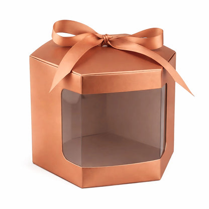 Caja Decorativa Hexagonal para Velas – Oro Rosado - Ventana Transparente | Grande 10x10 cm - Candle Craft