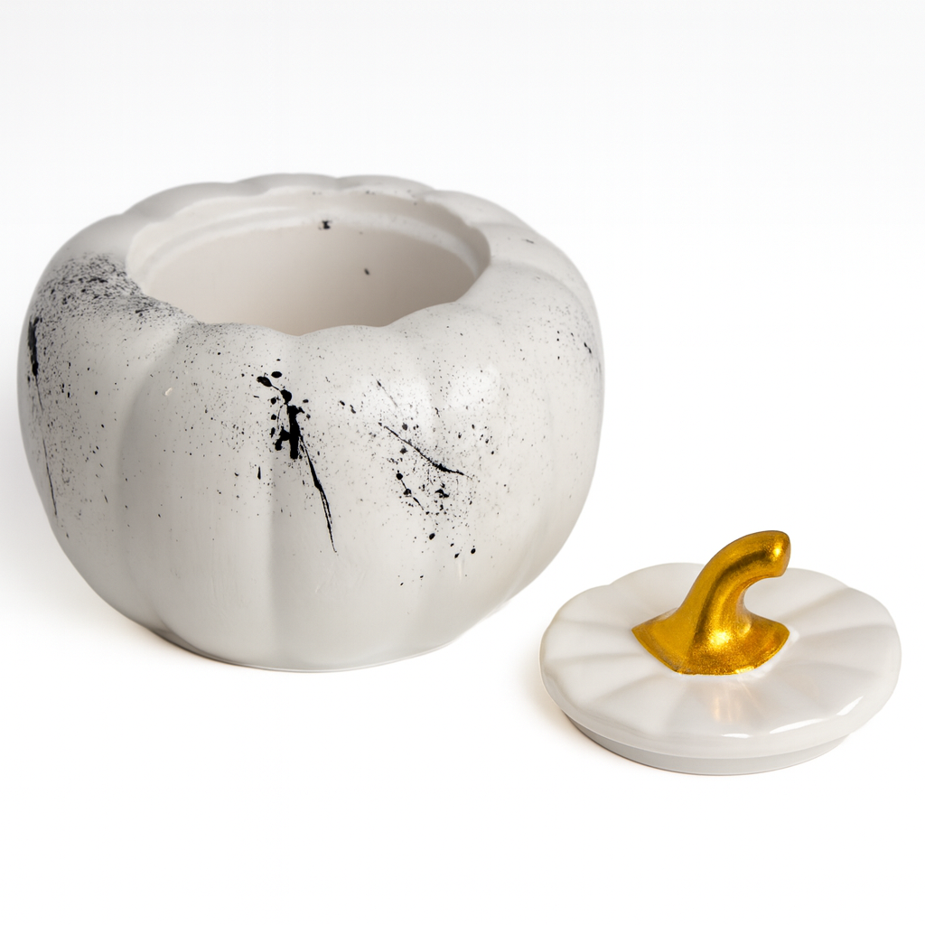 140ml - Colección Hechizo - Calabaza de Yeso para Velas - Blanco/ Negro (Edición Especial de Halloween)