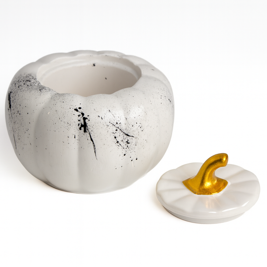 140ml - Colección Hechizo - Calabaza de Yeso para Velas - Blanco/ Negro (Edición Especial de Halloween)