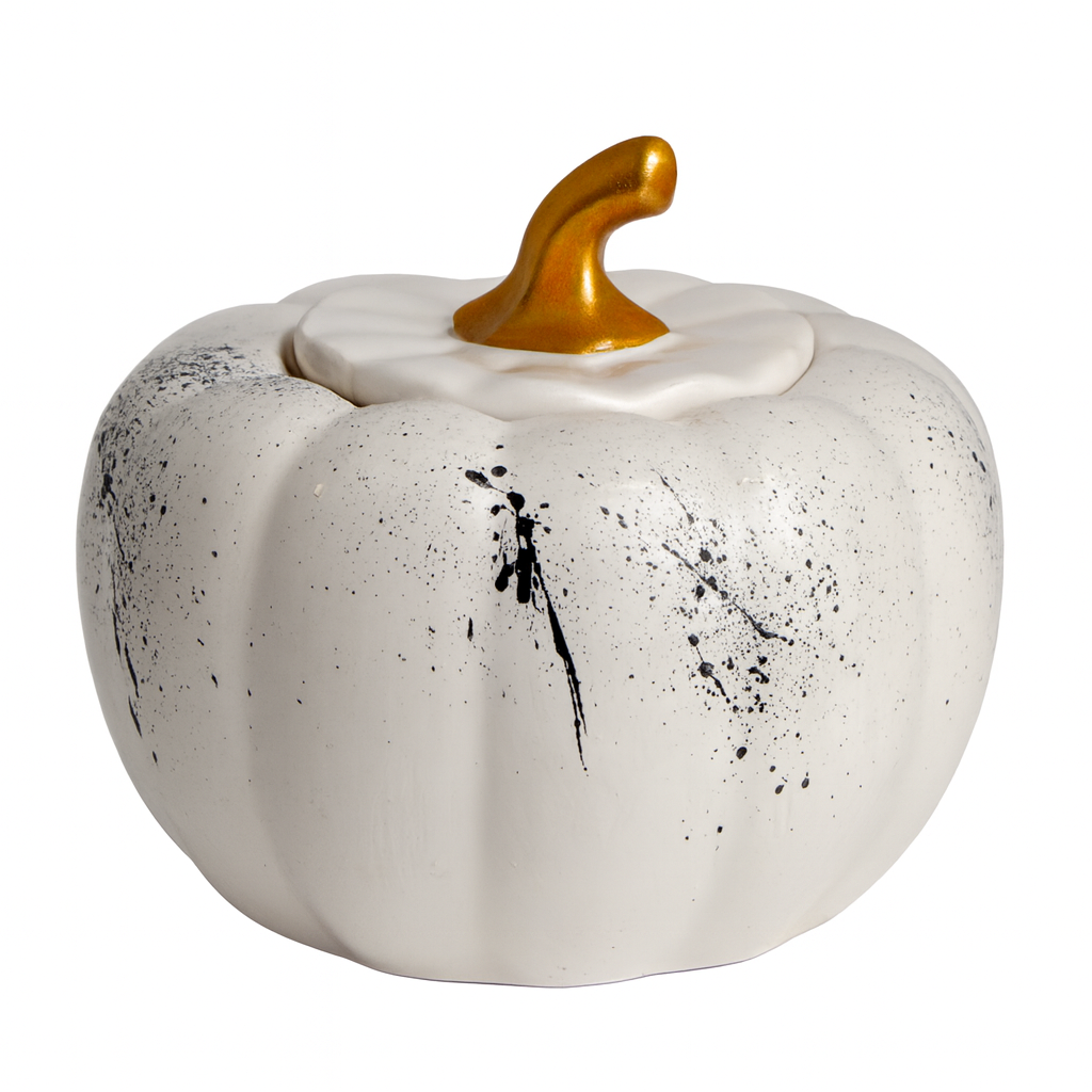 140ml - Colección Hechizo - Calabaza de Yeso para Velas - Blanco/ Negro (Edición Especial de Halloween)