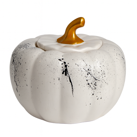 140ml - Colección Hechizo - Calabaza de Yeso para Velas - Blanco/ Negro (Edición Especial de Halloween)