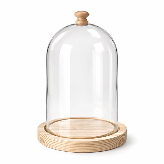 Campana de Vidrio Grande - Cúpula de Vidrio con Base de Madera - Cloche de Cristal para Velas - Candle Craft