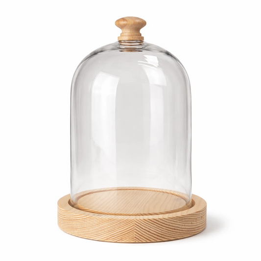 Campana de Vidrio Mediana - Cúpula de Vidrio con Base de Madera - Cloche de Cristal para Velas Pequeño - Candle Craft