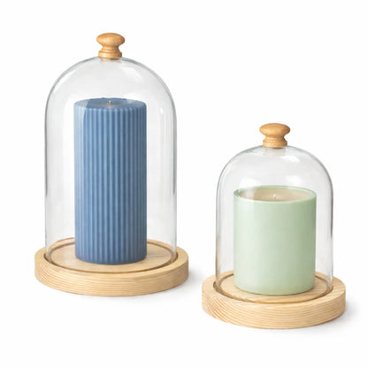Campana de Vidrio Mediana - Cúpula de Vidrio con Base de Madera - Cloche de Cristal para Velas Pequeño - Candle Craft