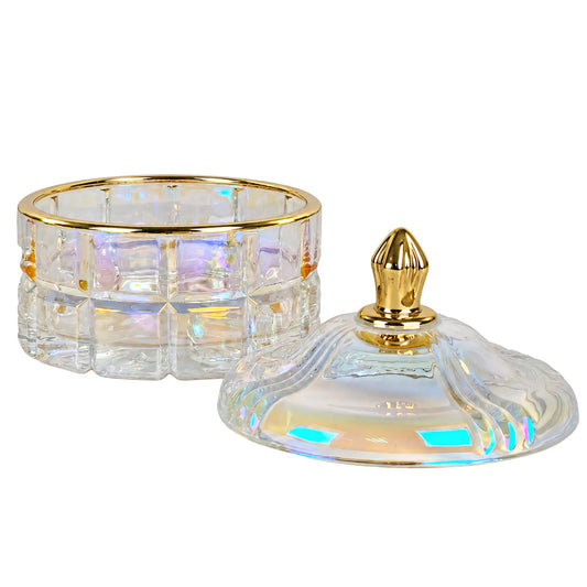 270ml - Cannes Vaso de lujo de vidrio para velas - Frasco Tornasol Brillante con Oro