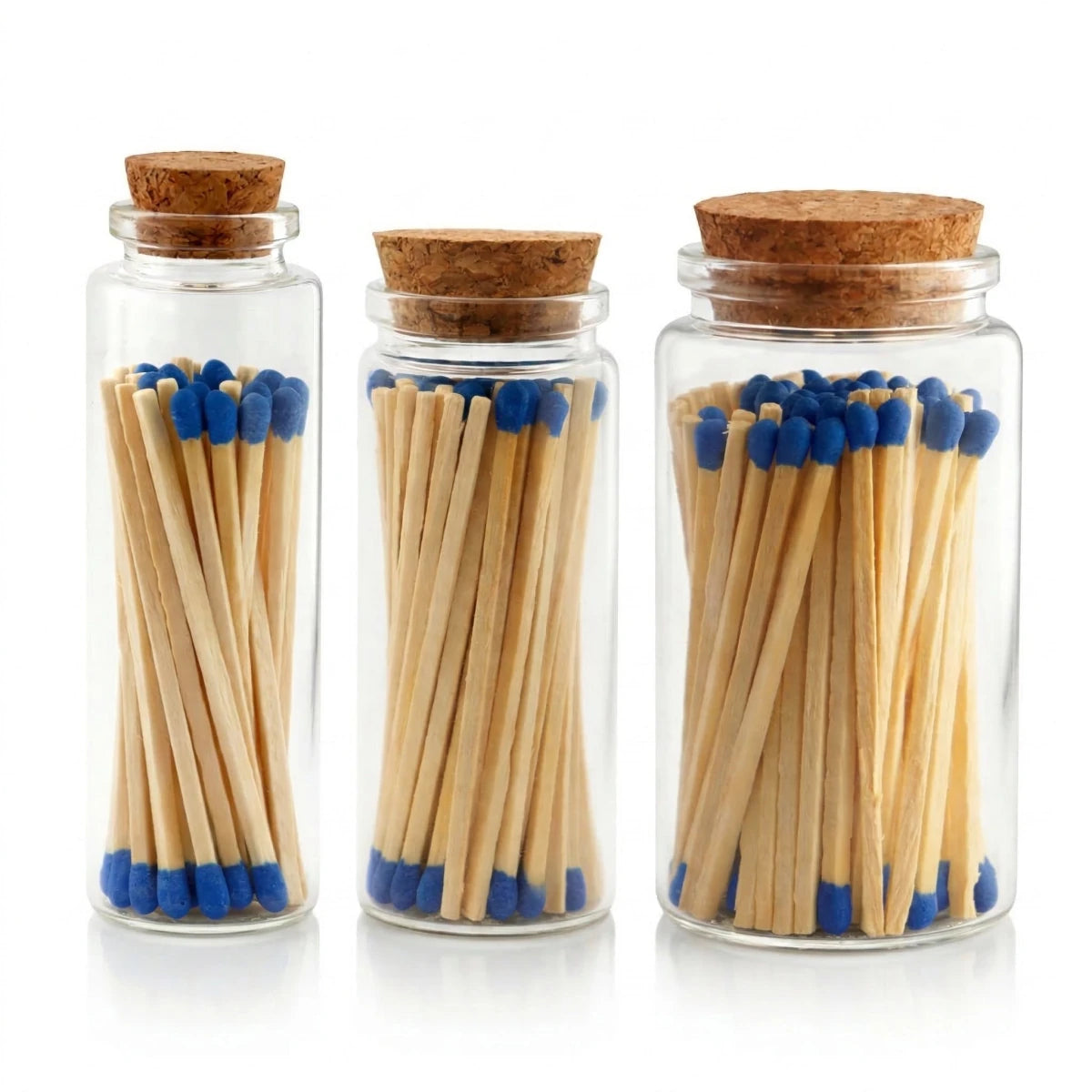 Cerillos Largos de Madera para Velas - Frasco de Vidrio con Cerillos de Colores - Azul - Candle Craft
