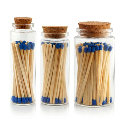 Cerillos Largos de Madera para Velas - Frasco de Vidrio con Cerillos de Colores - Azul - Candle Craft