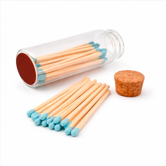 Cerillos Largos de Madera para Velas - Frasco de Vidrio con Cerillos de Colores - Azul Pastel - Candle Craft