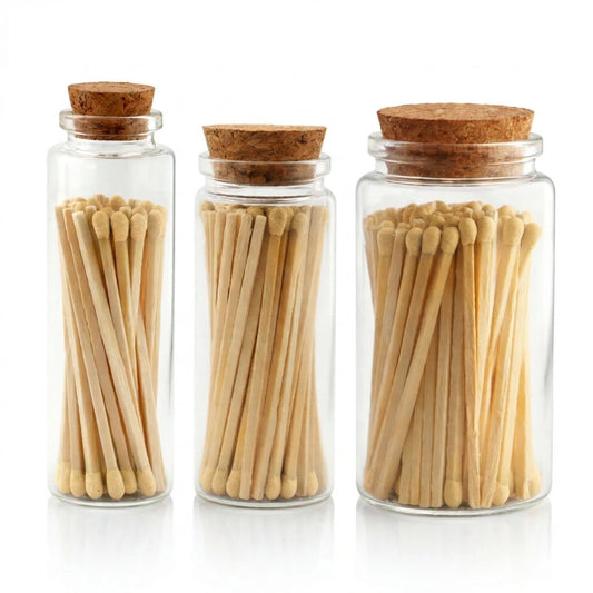 Cerillos Largos de Madera para Velas - Frasco de Vidrio con Cerillos de Colores - Beige - Candle Craft