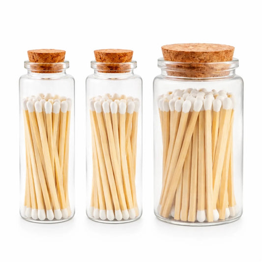 Cerillos Largos de Madera para Velas - Frasco de Vidrio con Cerillos de Colores - Blanco - Candle Craft