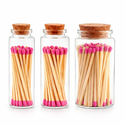 Cerillos Largos de Madera para Velas - Frasco de Vidrio con Cerillos de Colores - Fucsia Rosa - Candle Craft