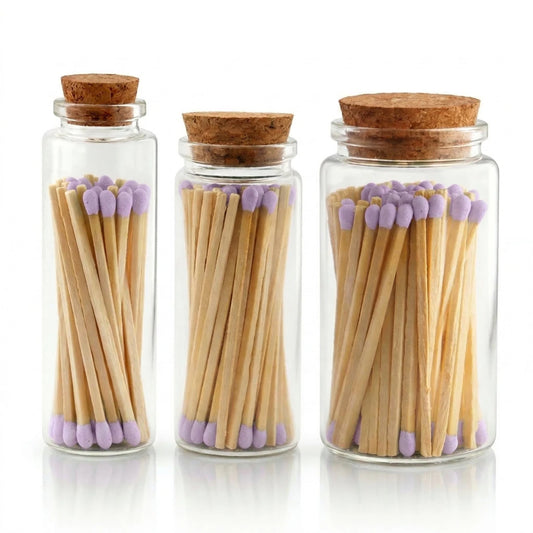Cerillos Largos de Madera para Velas - Frasco de Vidrio con Cerillos de Colores - Lavanda - Candle Craft