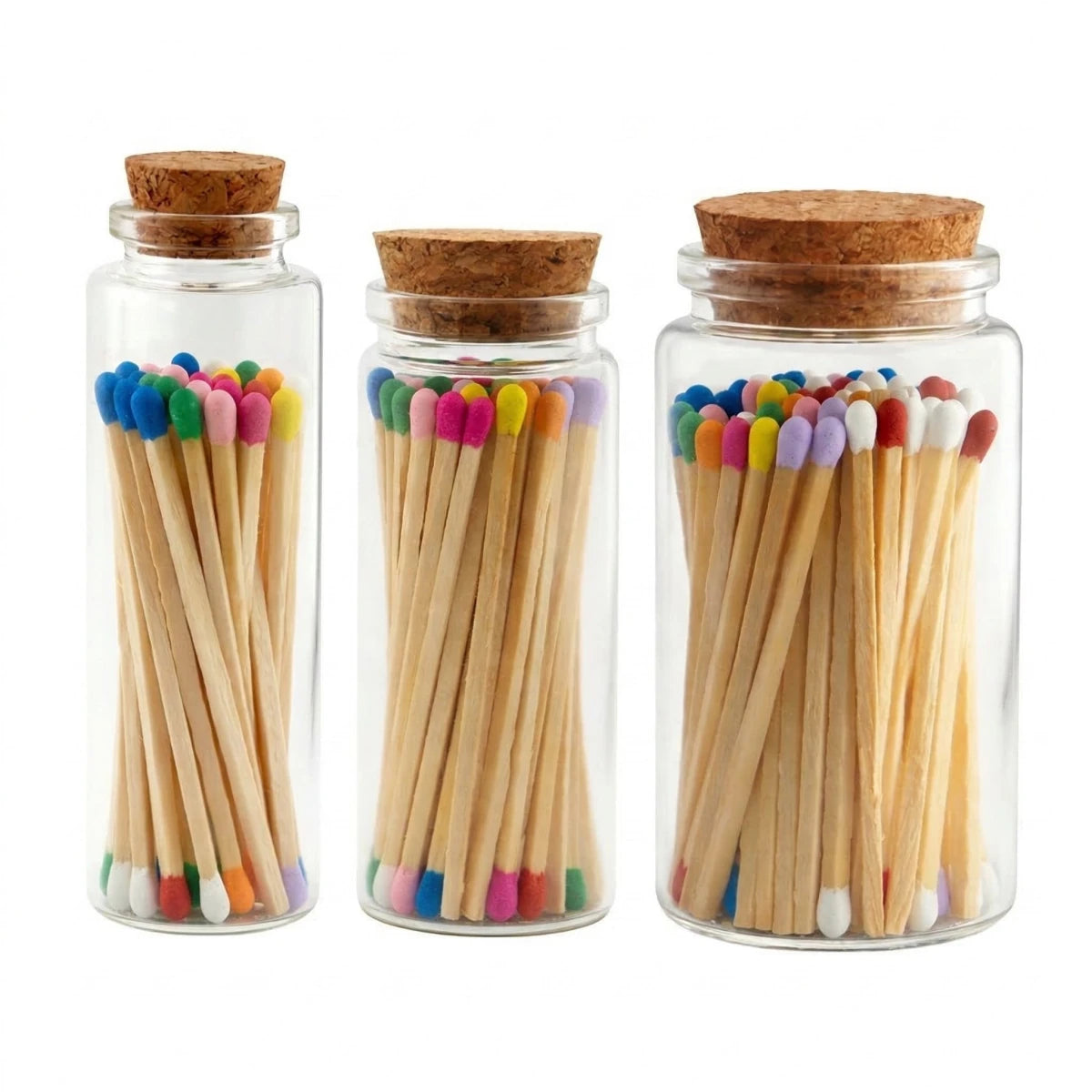 Cerillos Largos de Madera para Velas - Frasco de Vidrio con Cerillos de Colores - Multicolor - Candle Craft