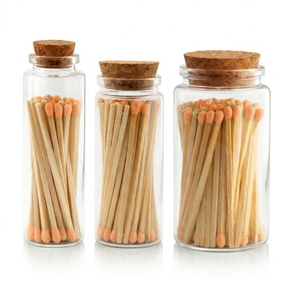 Cerillos Largos de Madera para Velas - Frasco de Vidrio con Cerillos de Colores - Naranja Pastel - Candle Craft