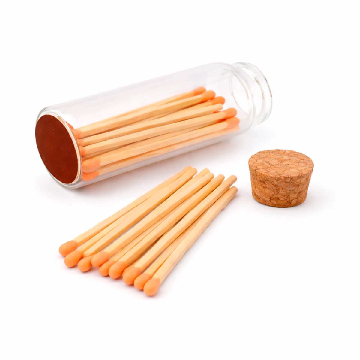 Cerillos Largos de Madera para Velas - Frasco de Vidrio con Cerillos de Colores - Naranja Pastel - Candle Craft