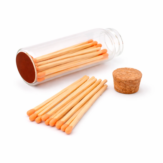 Cerillos Largos de Madera para Velas - Frasco de Vidrio con Cerillos de Colores - Naranja Pastel - Candle Craft