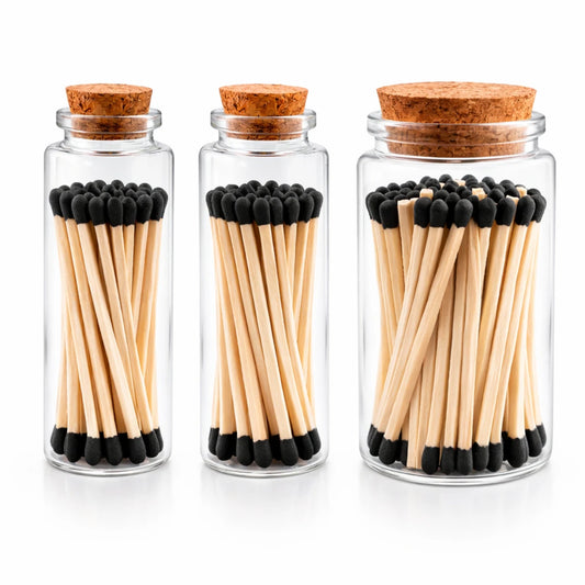 Cerillos Largos de Madera para Velas - Frasco de Vidrio con Cerillos de Colores - Negro - Candle Craft