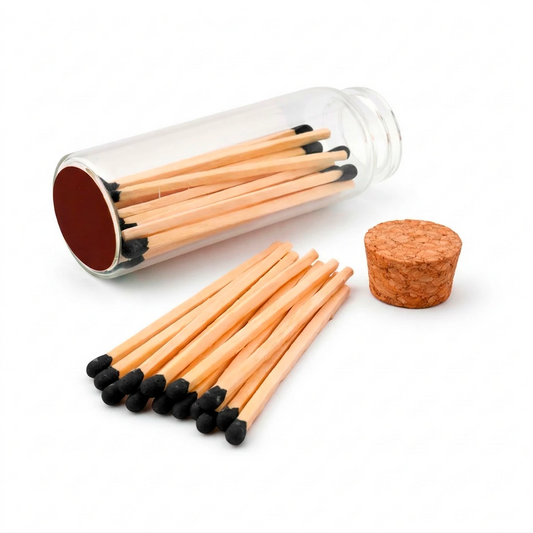Cerillos Largos de Madera para Velas - Frasco de Vidrio con Cerillos de Colores - Negro - Candle Craft