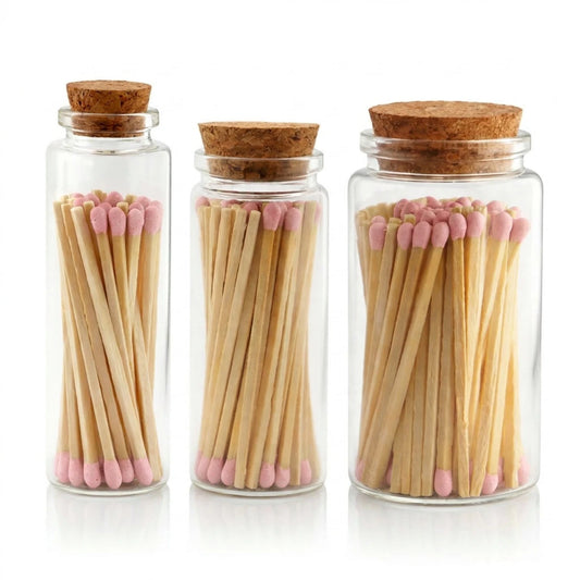 Cerillos Largos de Madera para Velas - Frasco de Vidrio con Cerillos de Colores - Rosa Pastel - Candle Craft