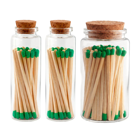 Cerillos Largos de Madera para Velas - Frasco de Vidrio con Cerillos de Colores - Verde - Candle Craft