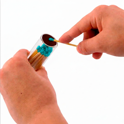 Cerillos Largos de Madera para Velas - Frasco de Vidrio con Cerillos de Colores - Verde Azulado - Candle Craft