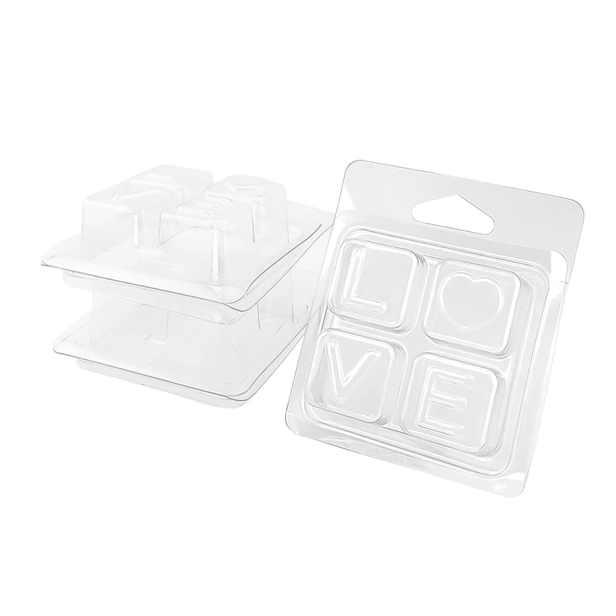 Contenedor para Wax Melt - Clamshell de 4 cavidades LOVE - Molde / Vaso para cera derretibles forma LOVE aromáticas para quemador - Candle Craft