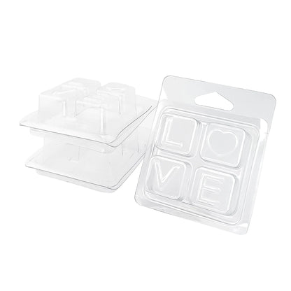 Contenedor para Wax Melt - Clamshell de 4 cavidades LOVE - Molde / Vaso para cera derretibles forma LOVE aromáticas para quemador - Candle Craft