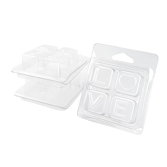 Contenedor para Wax Melt - Clamshell de 4 cavidades LOVE - Molde / Vaso para cera derretibles forma LOVE aromáticas para quemador - Candle Craft