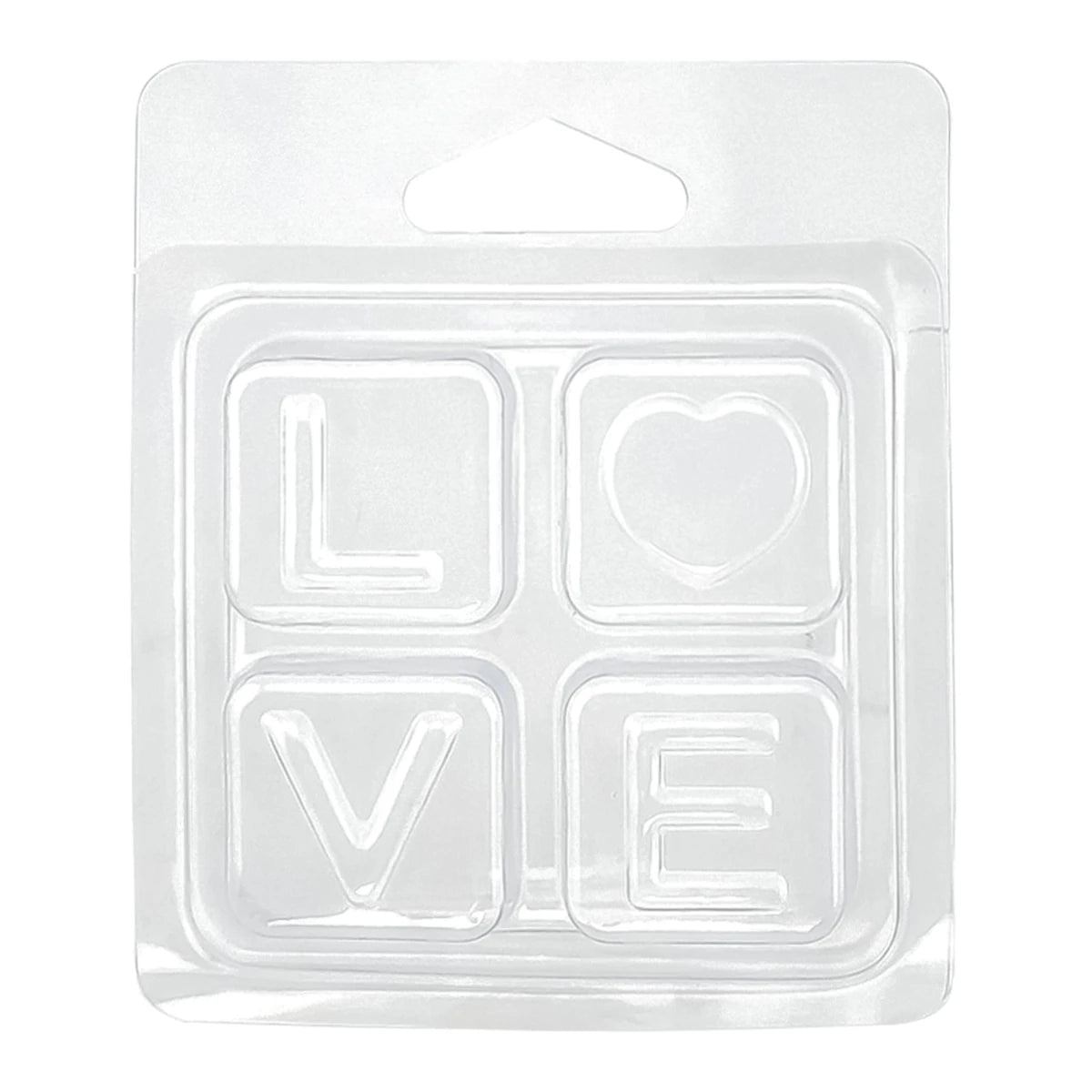 Contenedor para Wax Melt - Clamshell de 4 cavidades LOVE - Molde / Vaso para cera derretibles forma LOVE aromáticas para quemador - Candle Craft