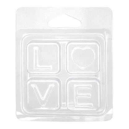 Contenedor para Wax Melt - Clamshell de 4 cavidades LOVE - Molde / Vaso para cera derretibles forma LOVE aromáticas para quemador - Candle Craft