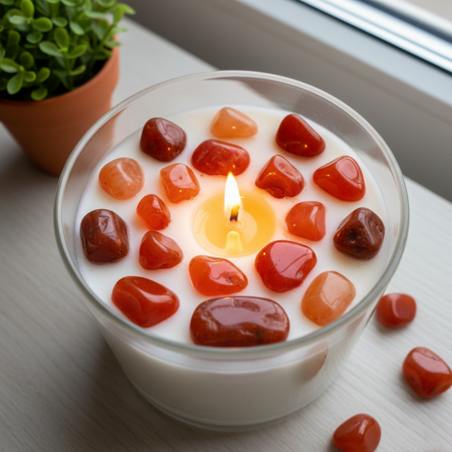 Cuarzo Cornalina Pulido – Piedra Rojo Naranja Café de la Vitalidad y la Creatividad para Velas y Decoración