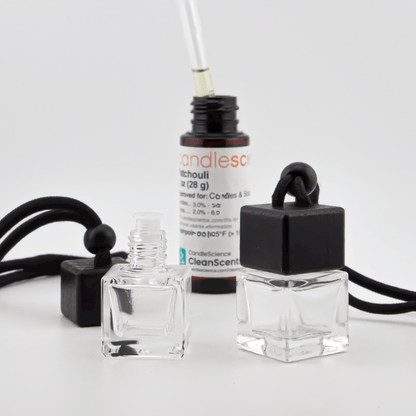 Difusor Aromático / Aromatizante para Auto / Carro – Frasco Colgante Recargable de Vidrio y Madera Tapa Cuadrada - 8ml - Candle Craft