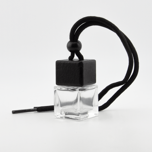 Difusor Aromático / Aromatizante para Auto / Carro – Frasco Colgante Recargable de Vidrio y Madera Tapa Cuadrada - 8ml - Candle Craft
