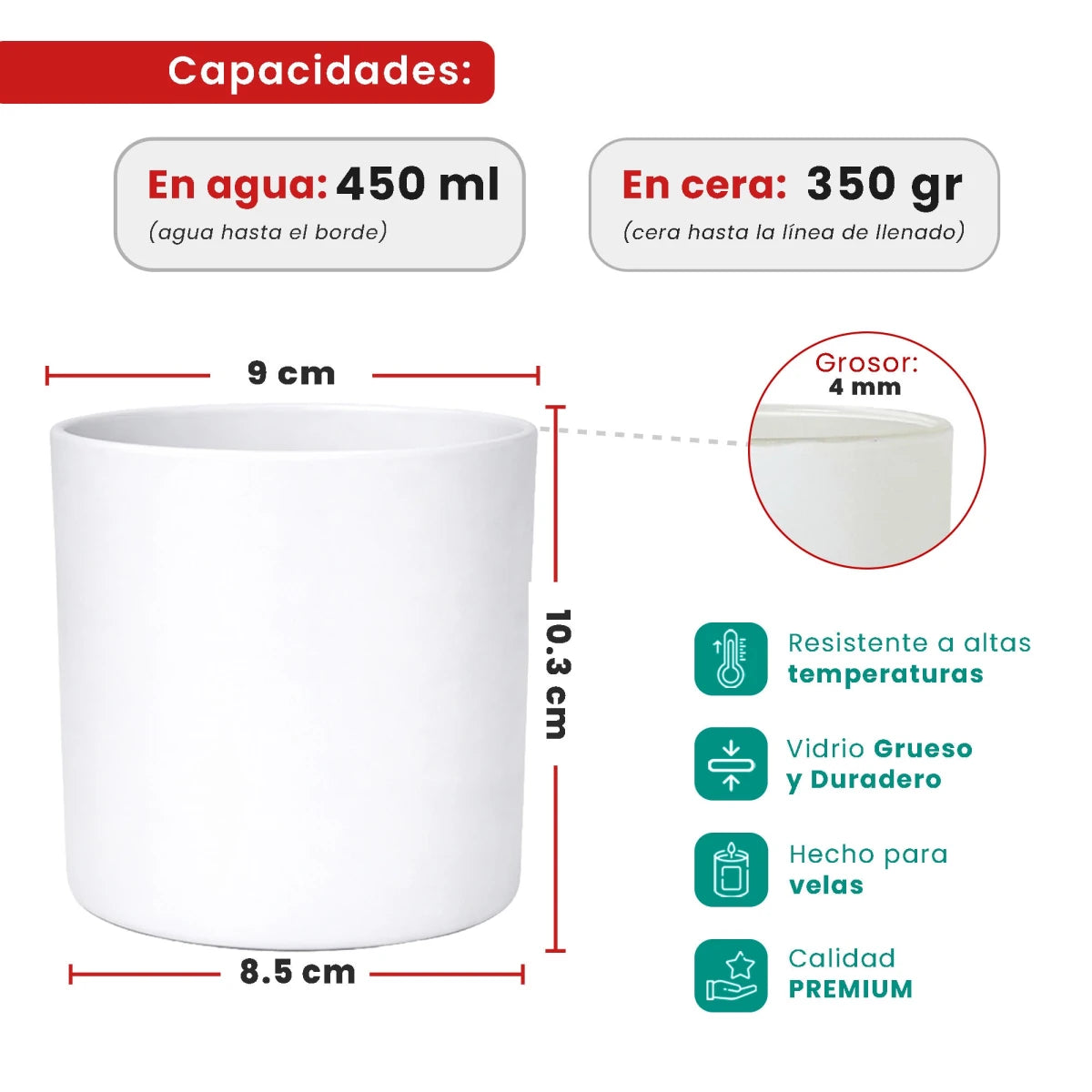 EOL - 450ml - Mónaco Vaso de vidrio para velas - Frasco Blanco Mate - Candle Craft