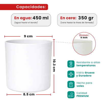 EOL - 450ml - Mónaco Vaso de vidrio para velas - Frasco Blanco Mate - Candle Craft