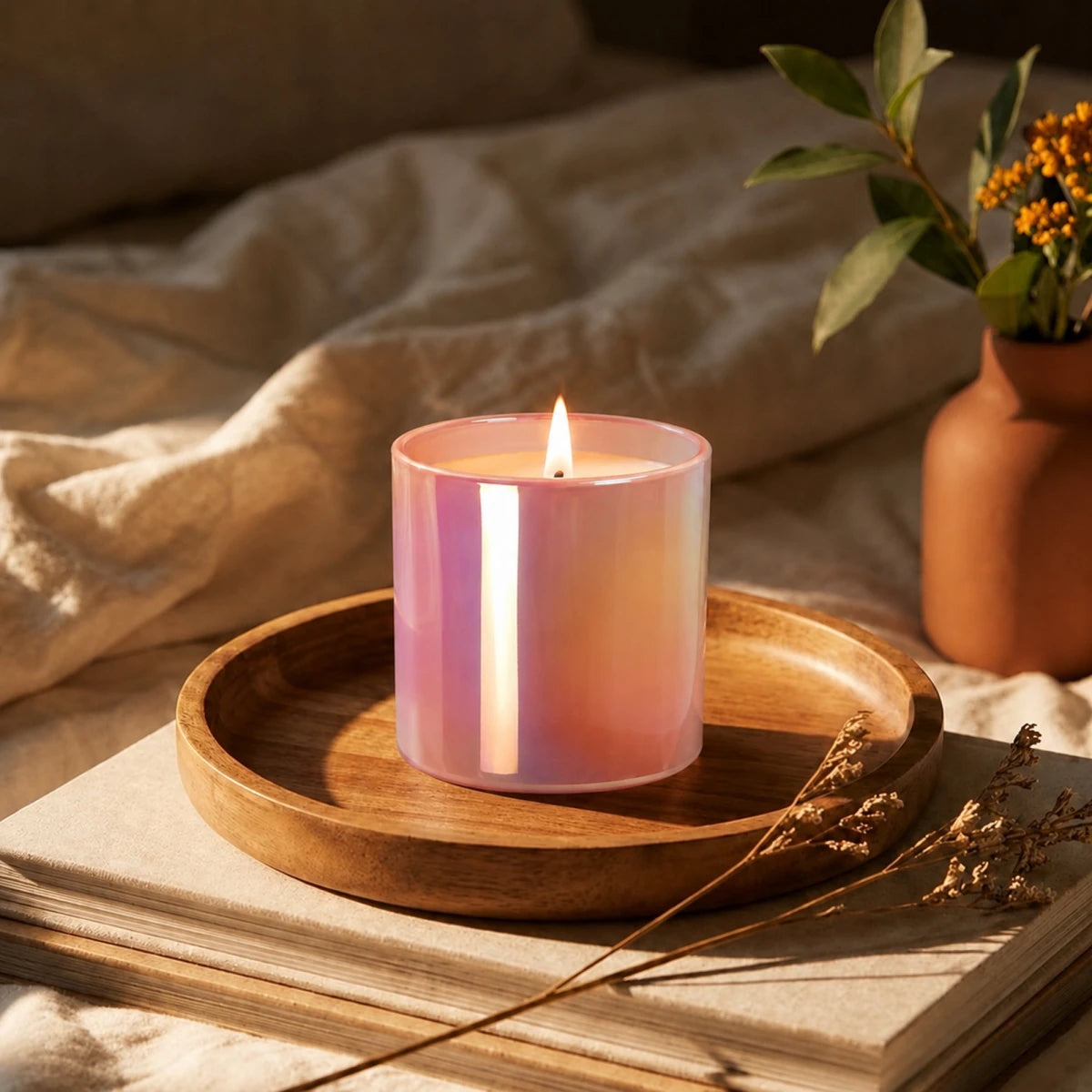 EOL - 450ml - Mónaco Vaso de vidrio para velas - Frasco Rosa Brillante Tornasol - Candle Craft