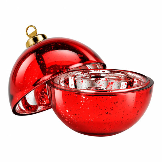 Esfera de Navidad de Vidrio para Velas Navideñas 260ml - Frasco Rojo Metálico con Salpicaduras - Candle Craft