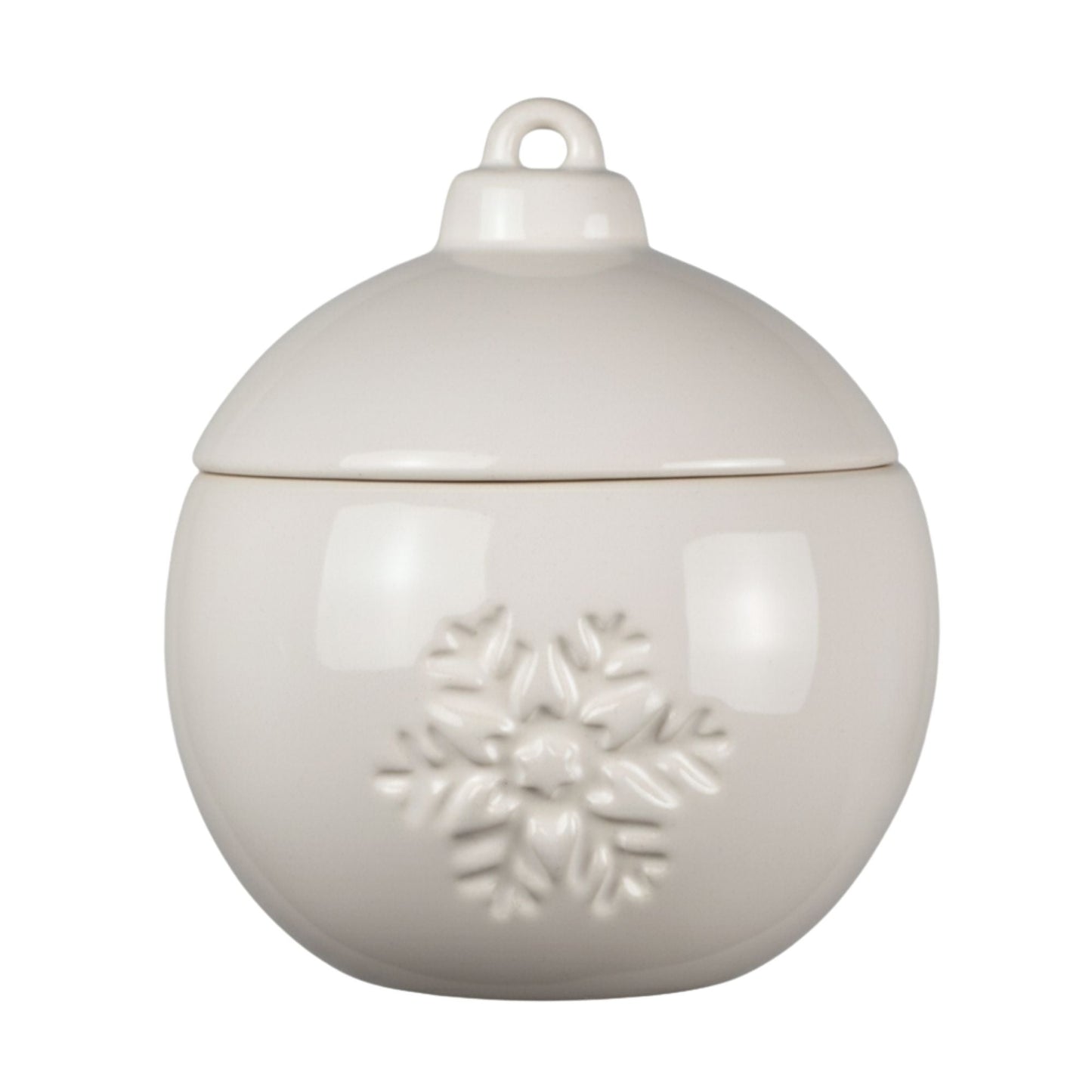Esfera Navideña de Cerámica con Relieve de Copo de Nieve – Vasos para Velas Navideñas 220 ml - Blanca (Edición Especial de Navidad) - Candle Craft