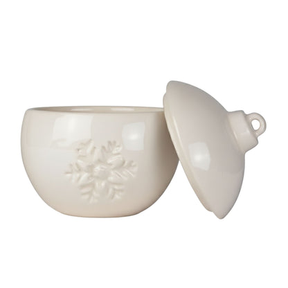 Esfera Navideña de Cerámica con Relieve de Copo de Nieve – Vasos para Velas Navideñas 220 ml - Blanca (Edición Especial de Navidad) - Candle Craft