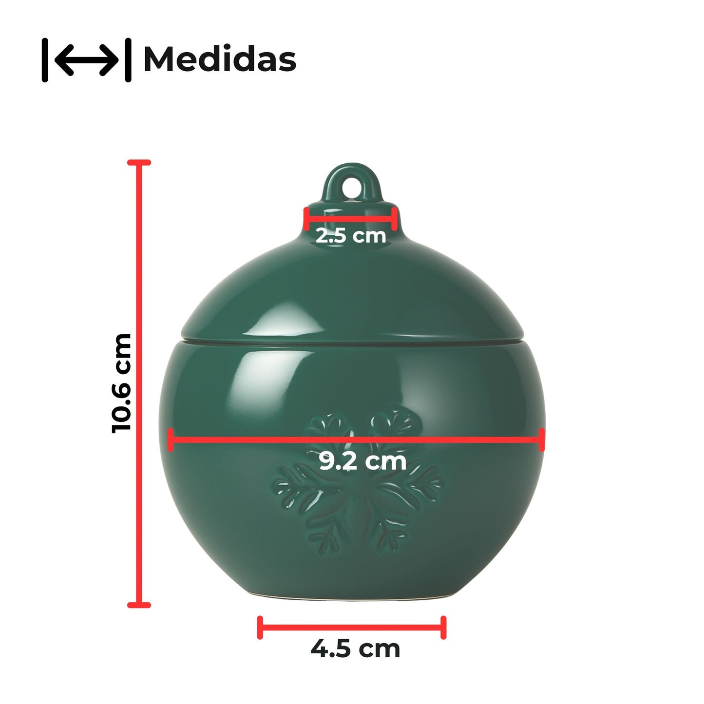 Esfera Navideña de Cerámica con Relieve de Copo de Nieve – Vasos para Velas Navideñas 220 ml - Verde (Edición Especial de Navidad) - Candle Craft